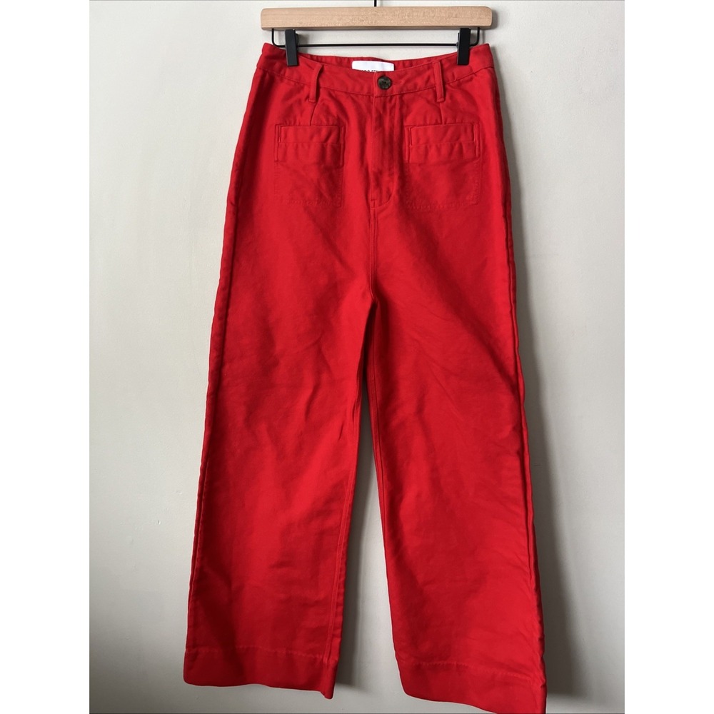 Maria Stanley Hank Wide Leg Pants in Red Denim Size 12 Organic Cotton Minimalist